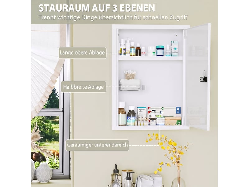  Armoire à pharmacie murale avec serrure à code, acier blanc, 40 x 15 x 53,5 cm  - Conforama W