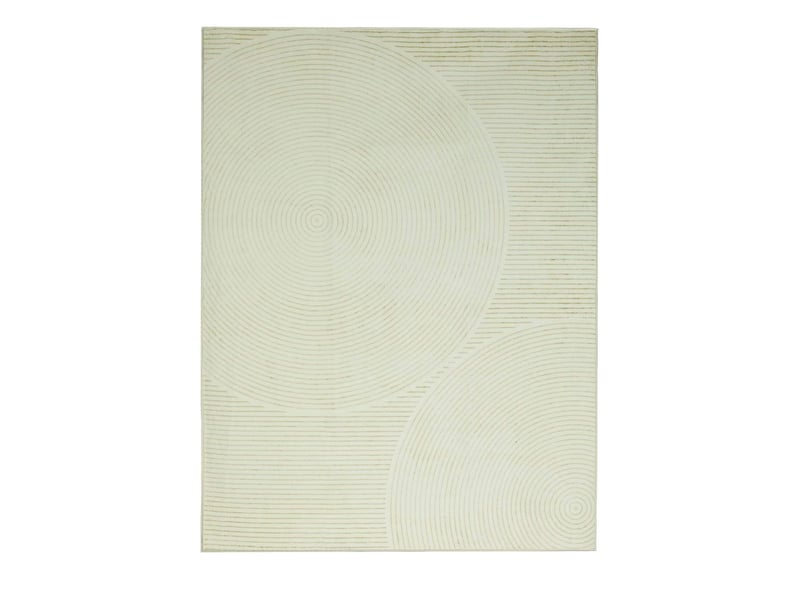  Tapis de salon motifs géométriques à poils courts haute densité – vert et beige, 150x200 cm  - Conforama A