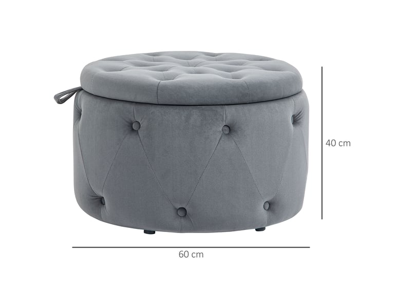  Pouf de rangement rond ø60 x 40 cm gris en polyester aspect velours, couvercle et assise rembourrée  - Conforama C