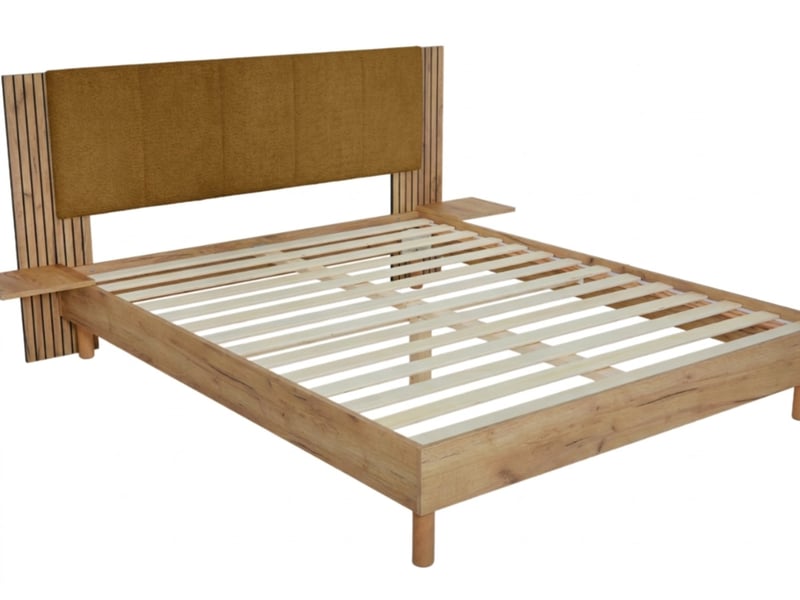  Bobochic lit isya tissu bouclette avec lattes massives jaune 140x190 ISYA - Conforama A
