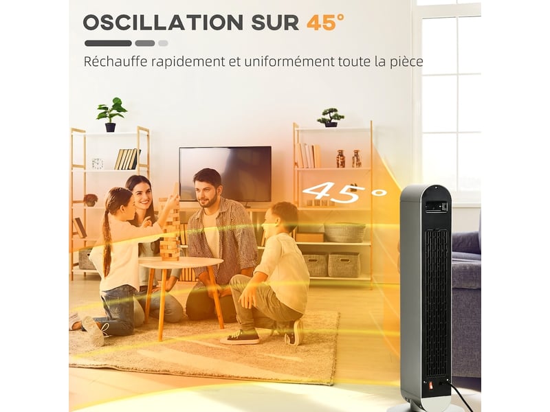 Chauffage soufflant oscillant radiateur céramique ptc 2200w avec télécommande et minuterie noir - Conforama D
