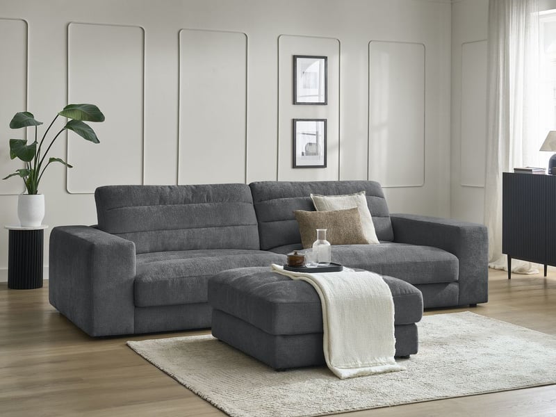  Bobochic canapé droit fixe 3 places sierra tissu texturé avec pouf gris foncé SIERRA - Conforama B