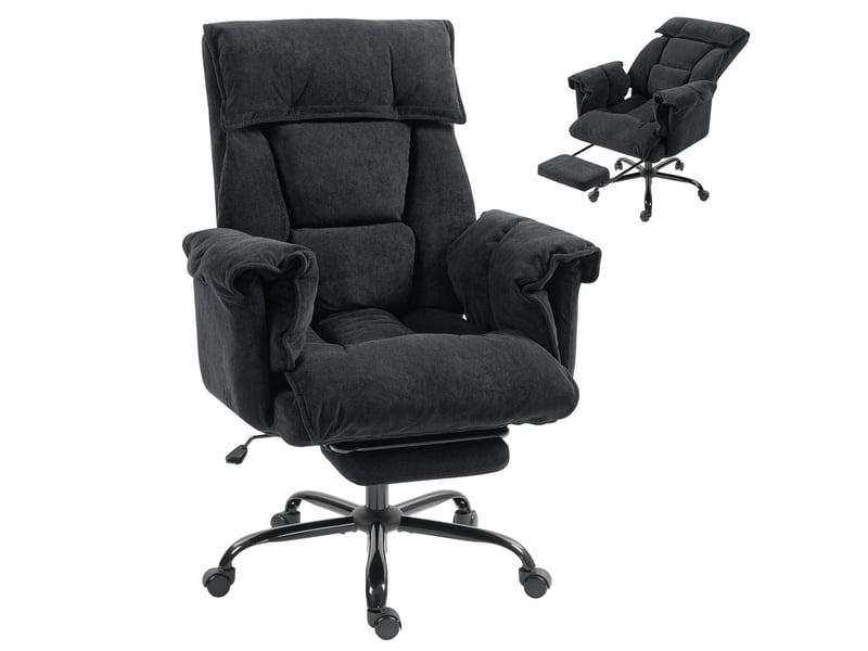  Fauteuil de bureau inclinable avec repose-pieds, dossier haut, hauteur réglable et roulettes, noir  - Conforama A