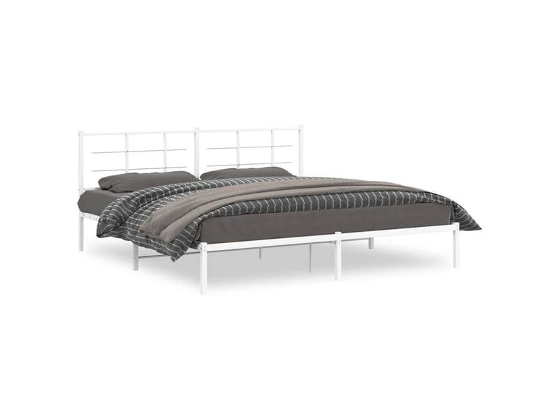  Lit double- lit adulte -  cadre de lit métal sans matelas et tête de lit blanc 200x200 cm  - Conforama A
