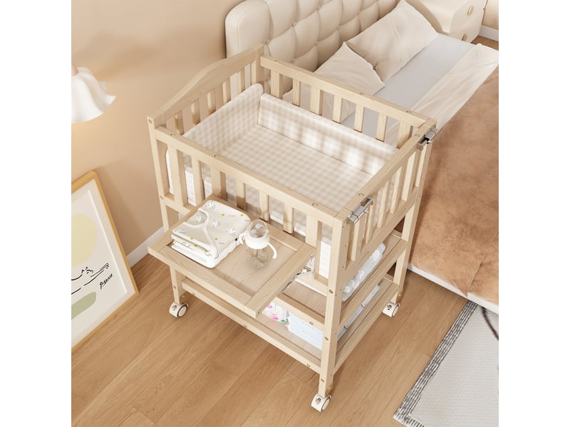 Table à langer 3-en-1 avec lit bébé et rangements, 89 x 58 x 102 cm, pin et mdf, naturel - Conforama W