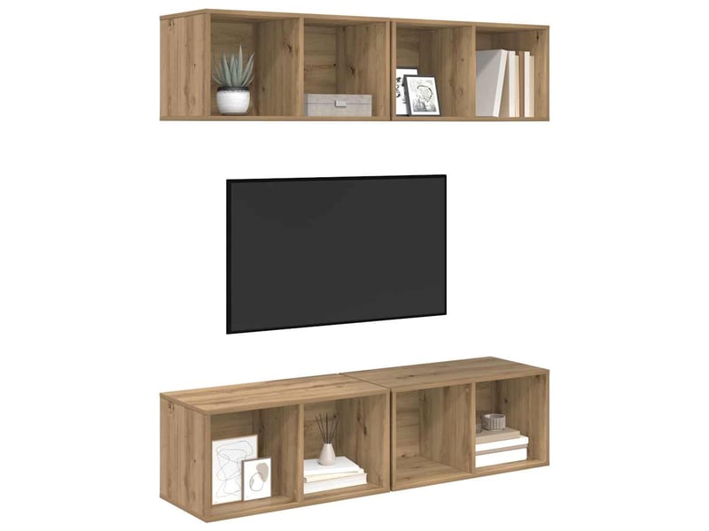  Ensemble meuble tv - banc tv - meuble de rangement 4 pcs chêne artisanal bois d'ingénierie  - Conforama C