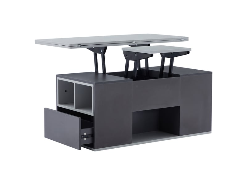  Table basse relevable multifonction 100x51 cm avec 2 plateaux extensibles et tiroirs de rangement, gris foncé et clair  - Conforama A