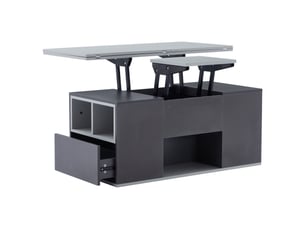 Table basse relevable multifonction 100x51 cm avec 2 plateaux extensibles et tiroirs de rangement, gris foncé et clair