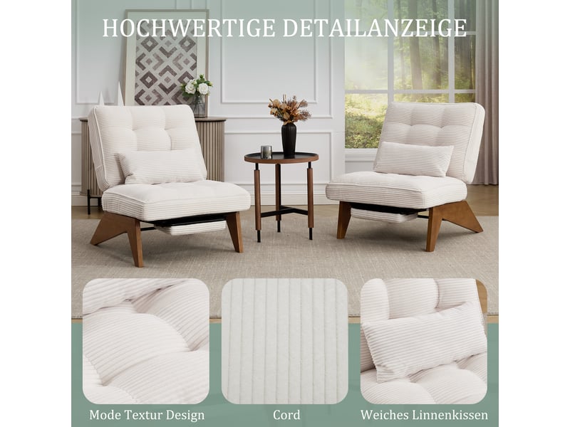  Fauteuil avec repose-pieds dossier inclinable en velours côtelé beige W3056P340186 - Conforama D