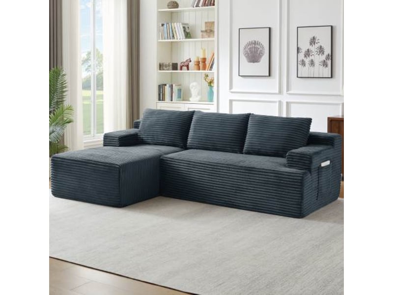  Canapé d’angle l (à gauche) modulable 4 places 238 x 152 x 66 cm, assise profonde, convertible et sans montage, velours côtelé, gris foncé OMNIGLINT TRADING LTD - Conforama C