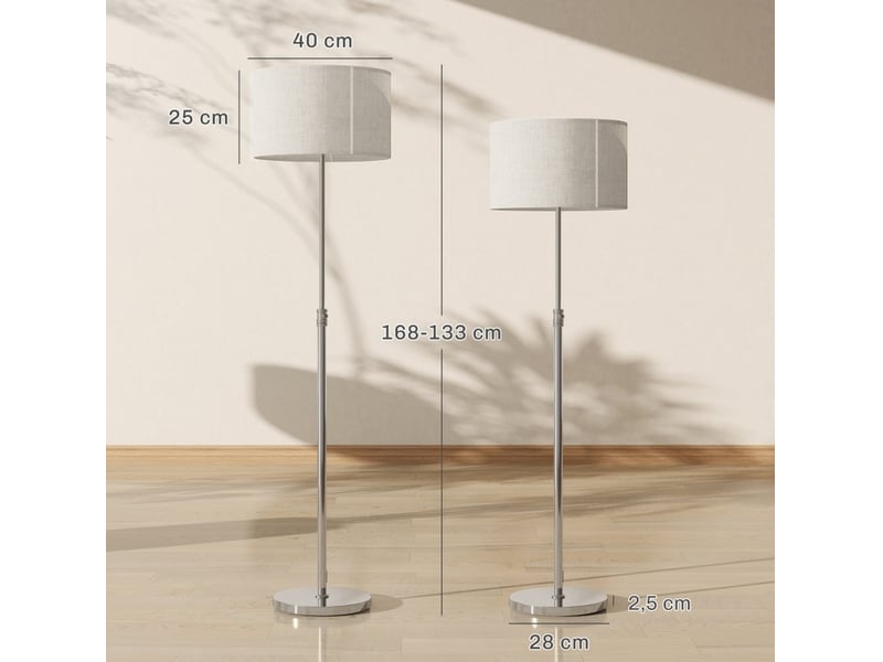 Lampadaire 40x40x168 cm réglable métal beige et argenté  - Conforama E
