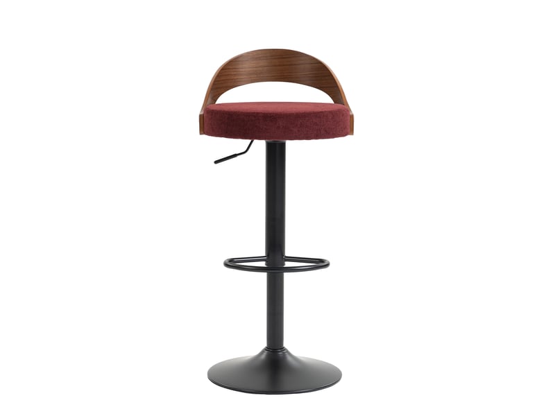  Tabourets de bar pivotants 360° lot de 2 rouge vin avec dossier bois noyer et siège pu réglable en hauteur  - Conforama A