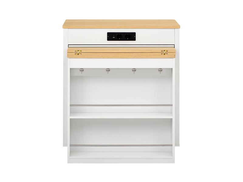  Îlot de cuisine extensible avec rangements et prises intégrées blanc  - Conforama A