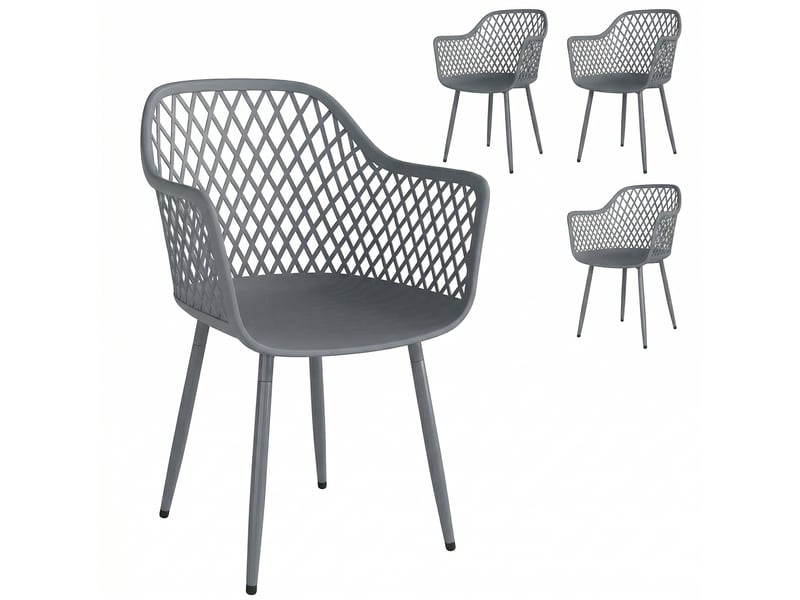  Lot de 4 chaises de jardin avec accoudoirs plastique et métal gris foncé 56 x 51 x 84 cm  - Conforama A