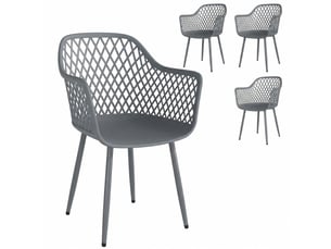 Lot de 4 chaises de jardin avec accoudoirs plastique et métal gris foncé 56 x 51 x 84 cm