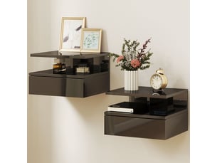 2 tables de chevet suspendues avec 1 tiroir et une étagère ouverte, design moderne, 35 x 32 x 22,5 cm, noir brillant
