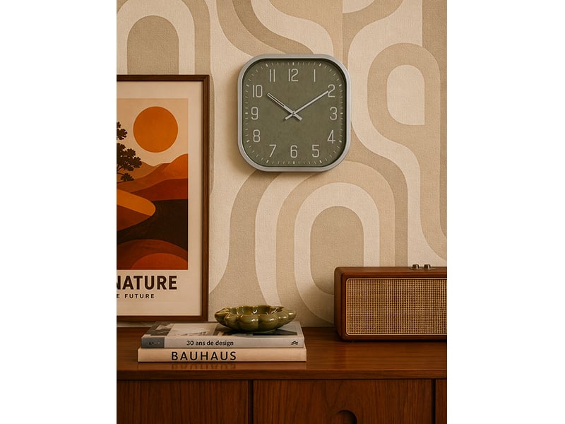  Horloge carrée kaki chome 30cm  - Conforama C