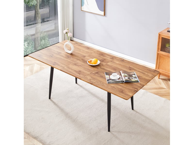  Table à manger rectangulaire 190,5 x 80 x 76,2 cm, plateau aspect bois marron et pieds en métal noir  - Conforama B
