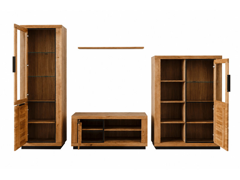  Ensemble salon de 4 pièces meuble tv, vitrine haute et vaisselier étagère coloris chêne massif  - Conforama C