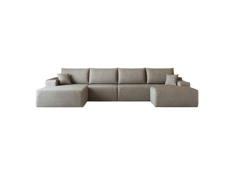 Canapé modulable d’angle en mousse 340 cm, méridienne en l, velours côtelé, assise profonde – camel IKSETERA TRADING LTD - Conforama A