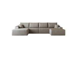 Canapé modulable d’angle en mousse 340 cm, méridienne en l, velours côtelé, assise profonde – camel