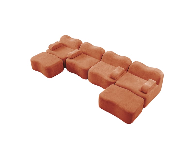  Canapé d'angle, canapé modulable – en tissu, forme u, 4 places, orange, mousse haute densité, avec accoudoirs, sans cadre  - Conforama B
