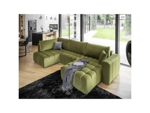Canapé d'angle bonita convertible 6 places vert caca d'oie effet velours – droit – 350x175cm