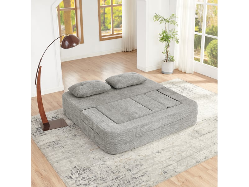  Canapé-lit modulable 3 places avec fauteuil pliable en tissu gris clair  - Conforama C