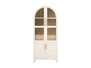 Buffet de cuisine- 76x40x180cm - meuble rangement cuisine verre cannelé en arche, 4 portes, tiroir - blanc et bois chêne