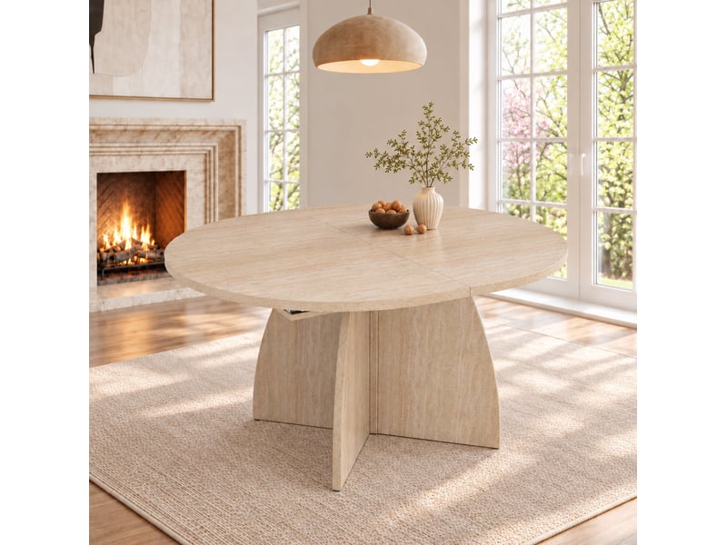 Table à manger extensible 120-180 x 90 cm, 6 à 8 personnes, aspect travertin homvra - Conforama D