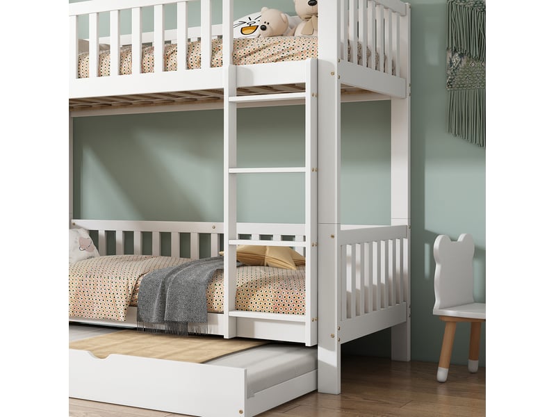  Modenvie lit superposé enfant 90x20090x190 cm - avec lit gigogne, toboggan et étagères - blanc  - Conforama E
