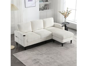 Canapé droit fixe <strong>HAVRYA</strong> <strong></strong> 4 places Tissu beige avec coffre de rangement