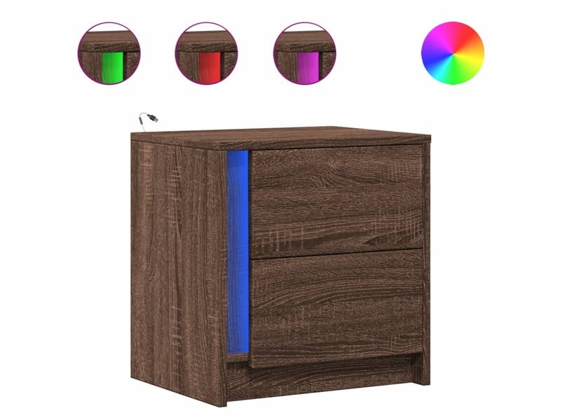  Lot de 2 tables de chevet - cabinet de chevet - table de nuit et lumières led chêne marron  - Conforama A