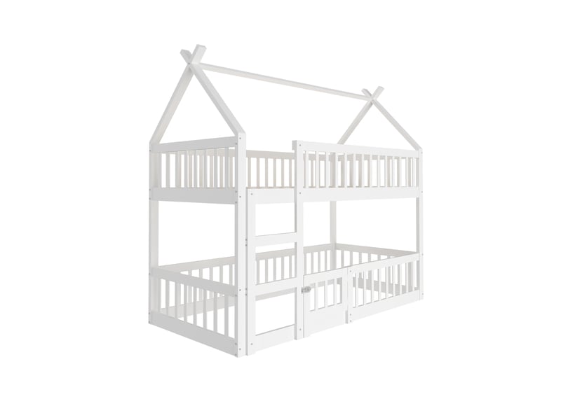  Lit superposé pour enfants 90x200 cm avec échelle, lit cabine avec cadre en bois massif, lit 1 personne, blanc  - Conforama W