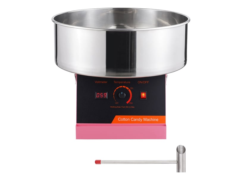 Machine à barbe à papa électrique 1000w - appareil professionnel rose avec bol en acier inoxydable et cuillère pour fêtes d'enfants