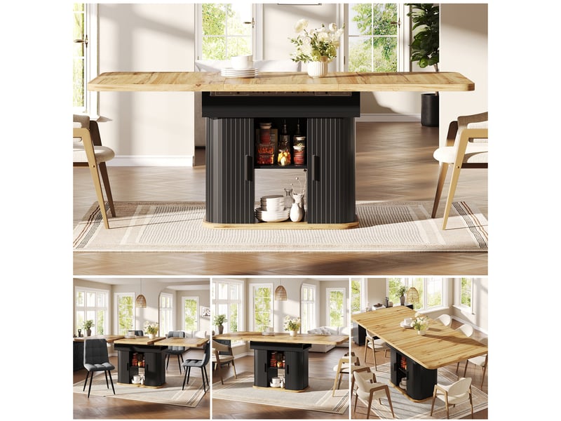  Table à manger extensible 119-159x80x76,5 cm, 2 portes coulissantes et de 6 compartiments, 4 à 6 personnes - noir  - Conforama B