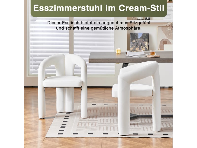  Chaise de salle à manger avec accoudoirs ergonomiques, dossier enveloppant et structure stable en velours beige  - Conforama E