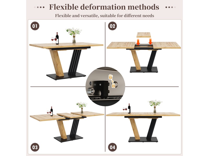  Ensemble table et chaises 120x80x76 cm extensible 5 pièces 4-6 personnes mdf gris et bois  - Conforama C