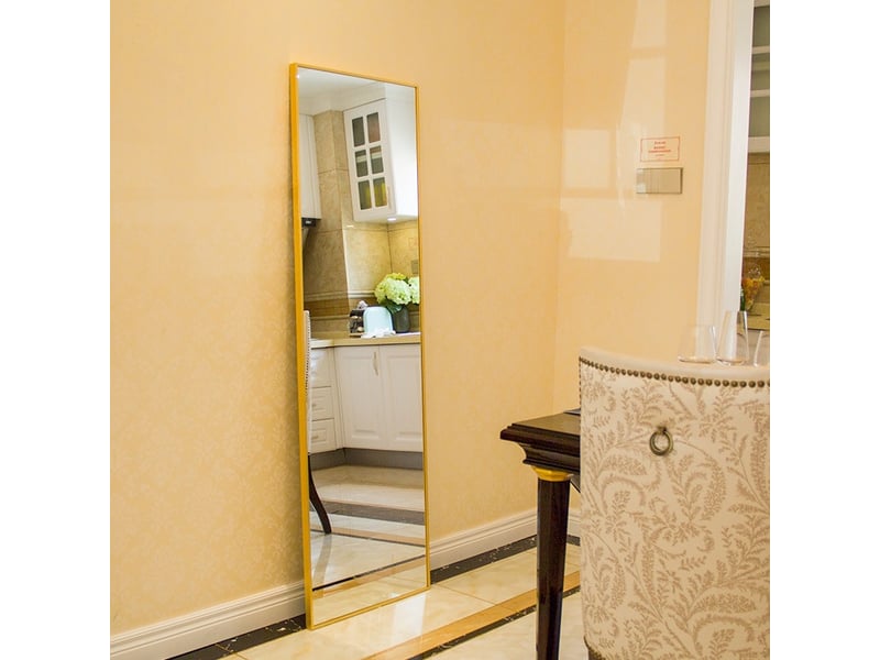  Miroir sur pied 150x40cm - miroir rectangulaire en verre trempé avec cadre en aluminium - doré  - Conforama C