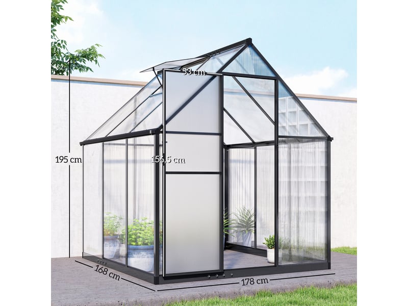  Serre de jardin alu polycarbonate - porte, lucarne - 1,78 x 1,68 x 1,95 m - noir  - Conforama C