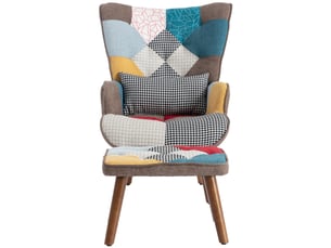 Fauteuil détente + repose-pieds assorti, mousse et fibres, structure bois/métal, 90 kg – Coin cosy