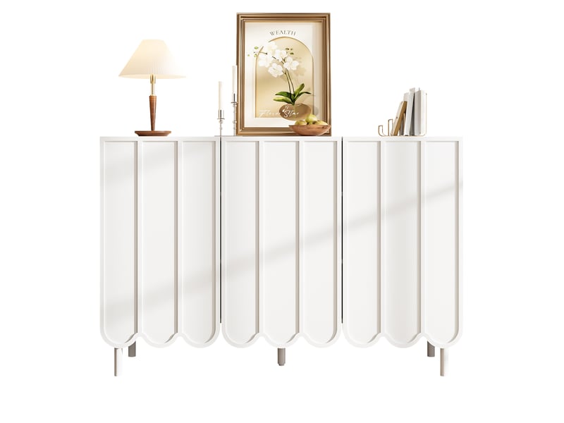  Buffet sideboard blanc 120x35x80 cm avec façades ondulées, étagères réglables et style contemporain  - Conforama A