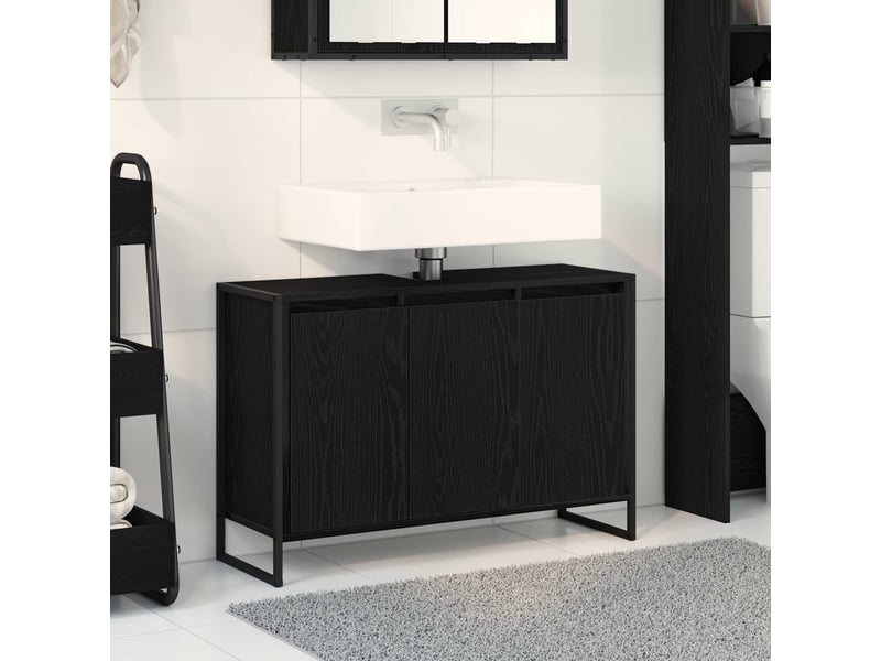  Cabinet de salle de bain, meuble de rangement chêne noir 90x30x60 cm  - Conforama B