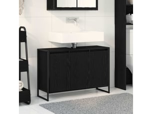 Cabinet de salle de bain, meuble de rangement chêne noir 90x30x60 cm