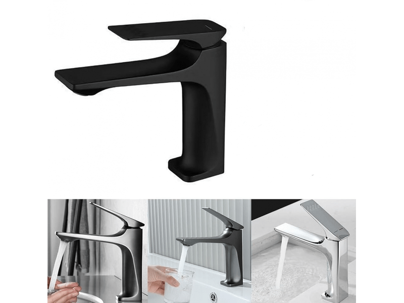  Robinet de lavabo de salle de bain en laiton à poignée unique, mitigeur d'eau chaude et froide (noir mat) FC-LJY-04651JY - Conforama B