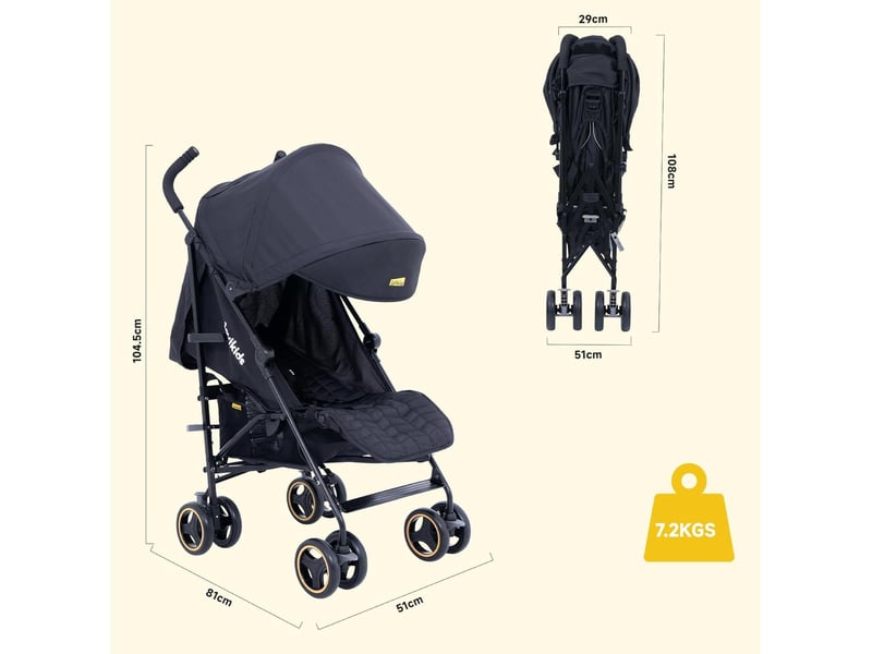 Poussette canne pliable 51x81x104,5 cm jusqu'à 22 kg métal noir - Conforama C