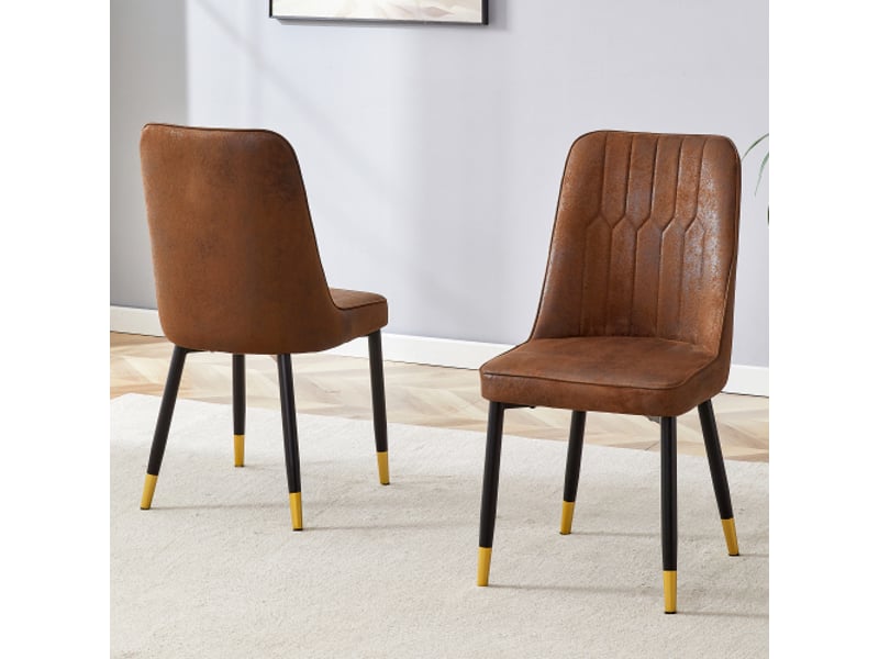 Ensemble de 2 chaises brunes modernes, dossier en tissu technique et pieds noirs – salle à manger, cuisine, chambre - Conforama D