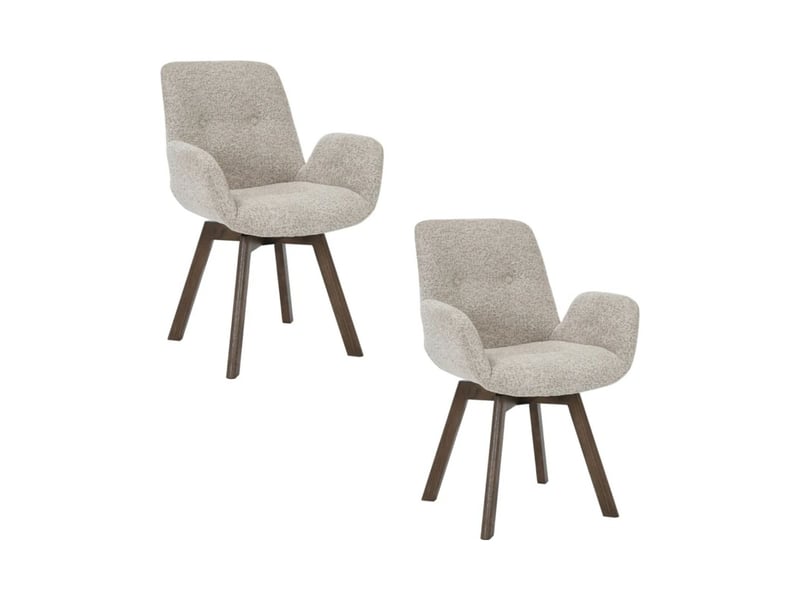  Lot de 2 chaises design sorrano pivotantes à 360° en tissu tweed taupe et pieds en chêne foncé  - Conforama A