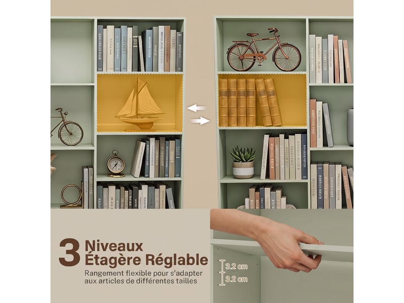  Bibliothèque 6 niveaux 17 compartiments 149 x 23,6 x 188 cm vert  - Conforama E