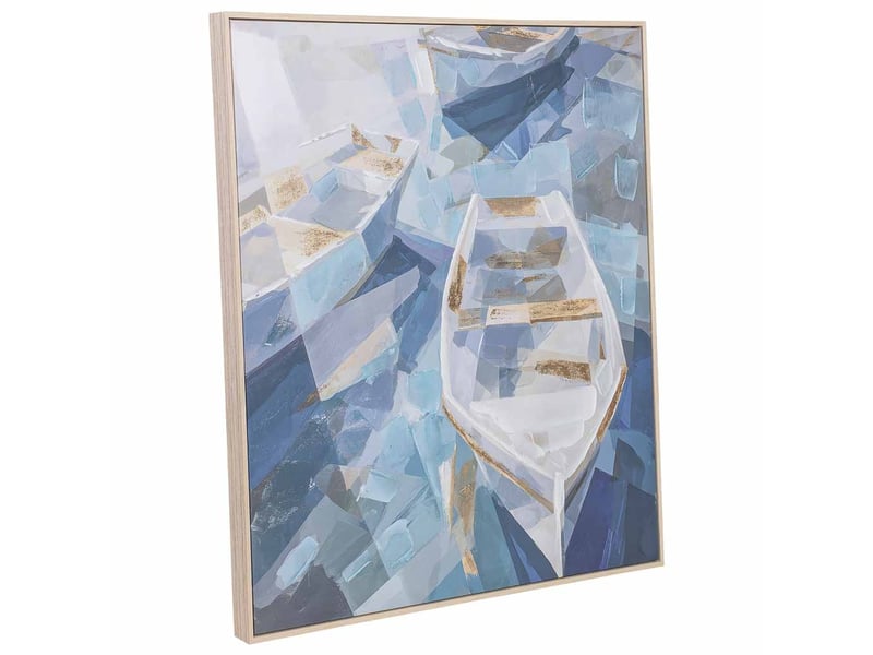  Tableau peint à la main avec cadre en bois bleu 103x4x103h cm  - Conforama A